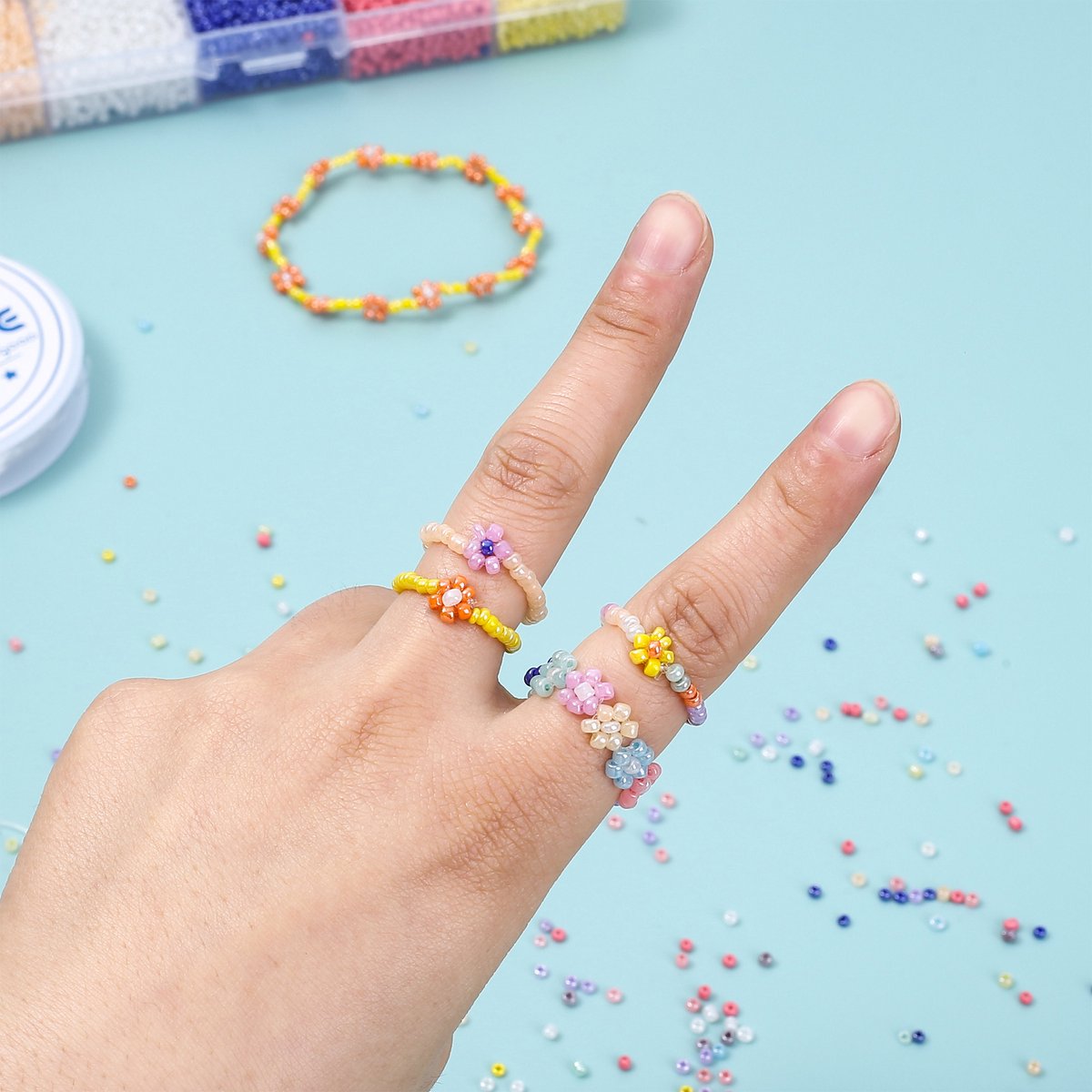 Behave 15000 Glaskralen Set - DIY Sieraden maken - Kralen Set - Rocailles - Rijgdraad - 15 Pastel Kleuren - 2mm — afbeelding 8
