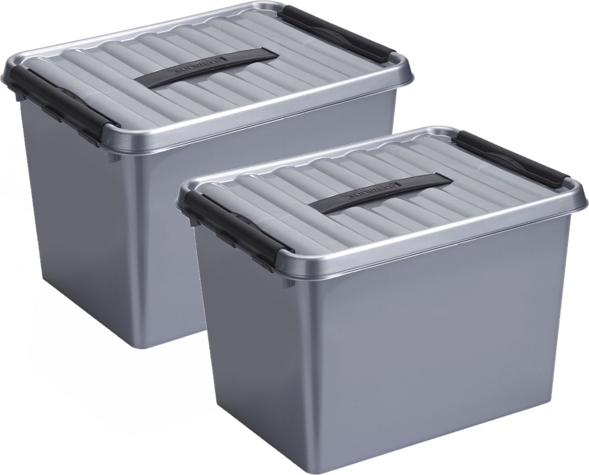 3x stuks opberg box/opbergdoos 22 liter 40 x 30 x 26 cm - Opslagbox - Opbergbak kunststof grijs/zwart