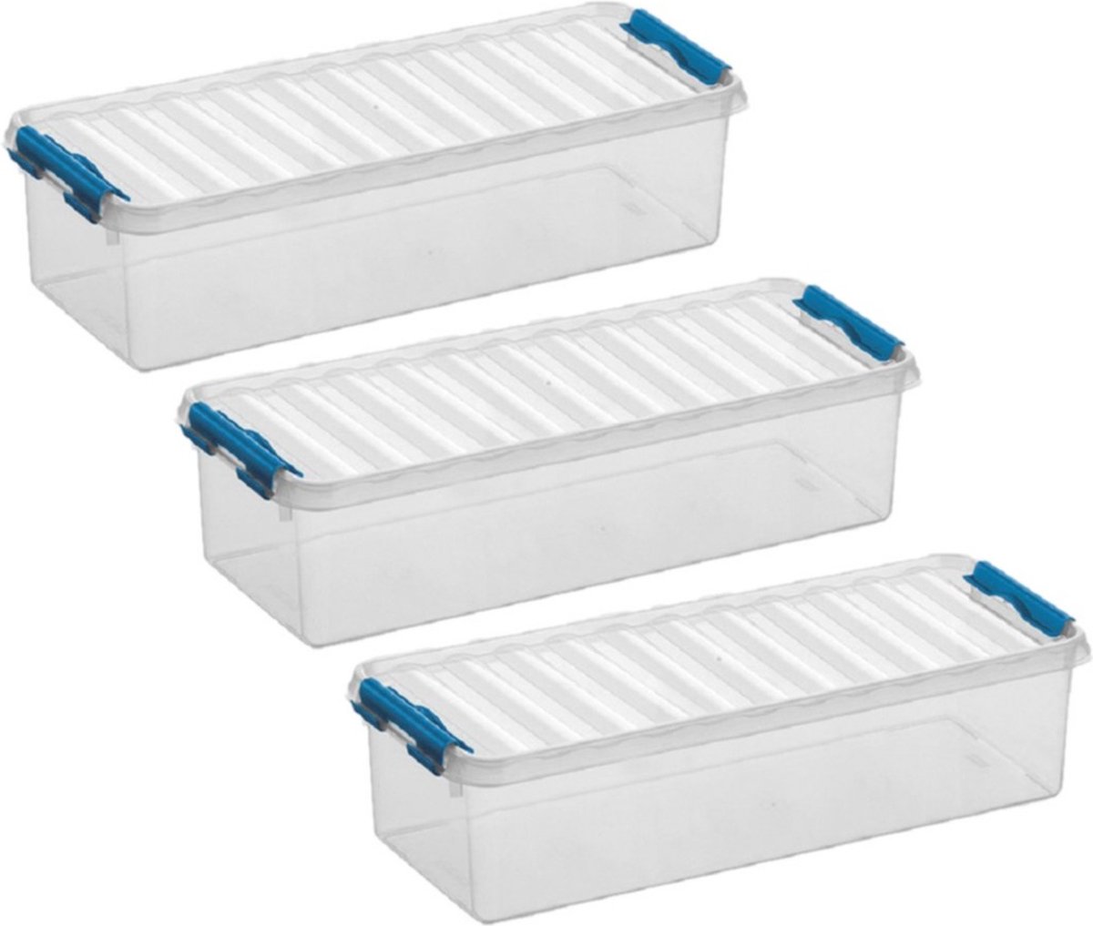 4x stuks opberg box/opbergdoos 3.5 liter 38.5 x 14 x 9.2 cm - Opslagbox - Opbergbak kunststof transparant/blauw