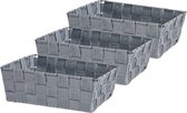 Set van 3x stuks kast/badkamer opbergmandjes zilvergrijs 24 x 20 x 8 cm - Kastmandjes/lade vakverdelers - Gevlochten stof met frame
