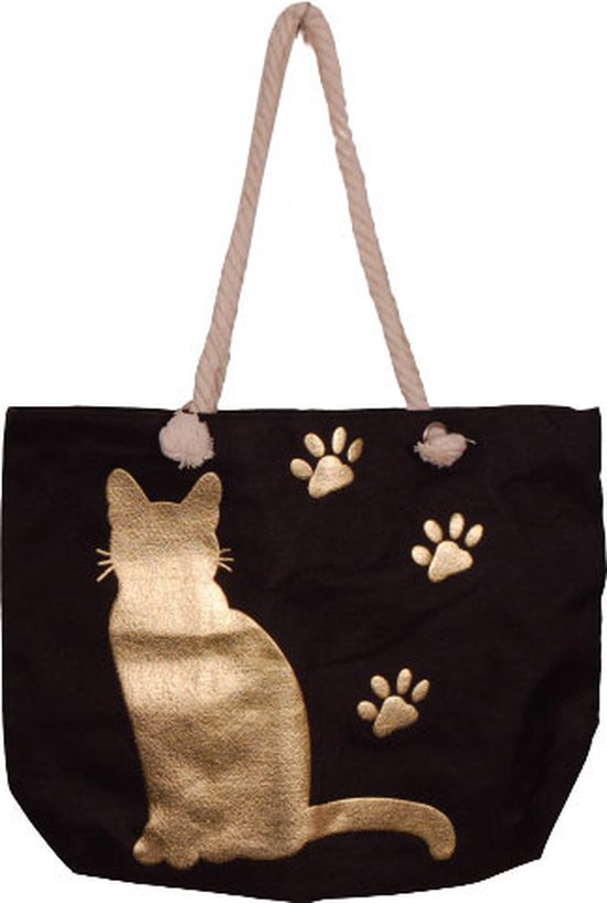 Grote tas gouden kat - 53x41cm