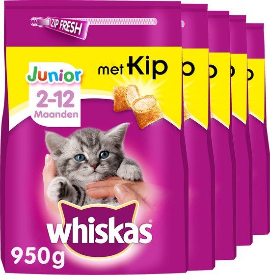 Whiskas Junior Droge Brokjes - Katten Droogvoer - Kip - 5 x 950g | bol.com