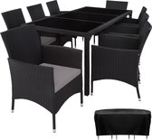 tectake - Wicker zitgroep 8 stoelen en tafel - incl. beschermhoes - zwart/grijs - 404327