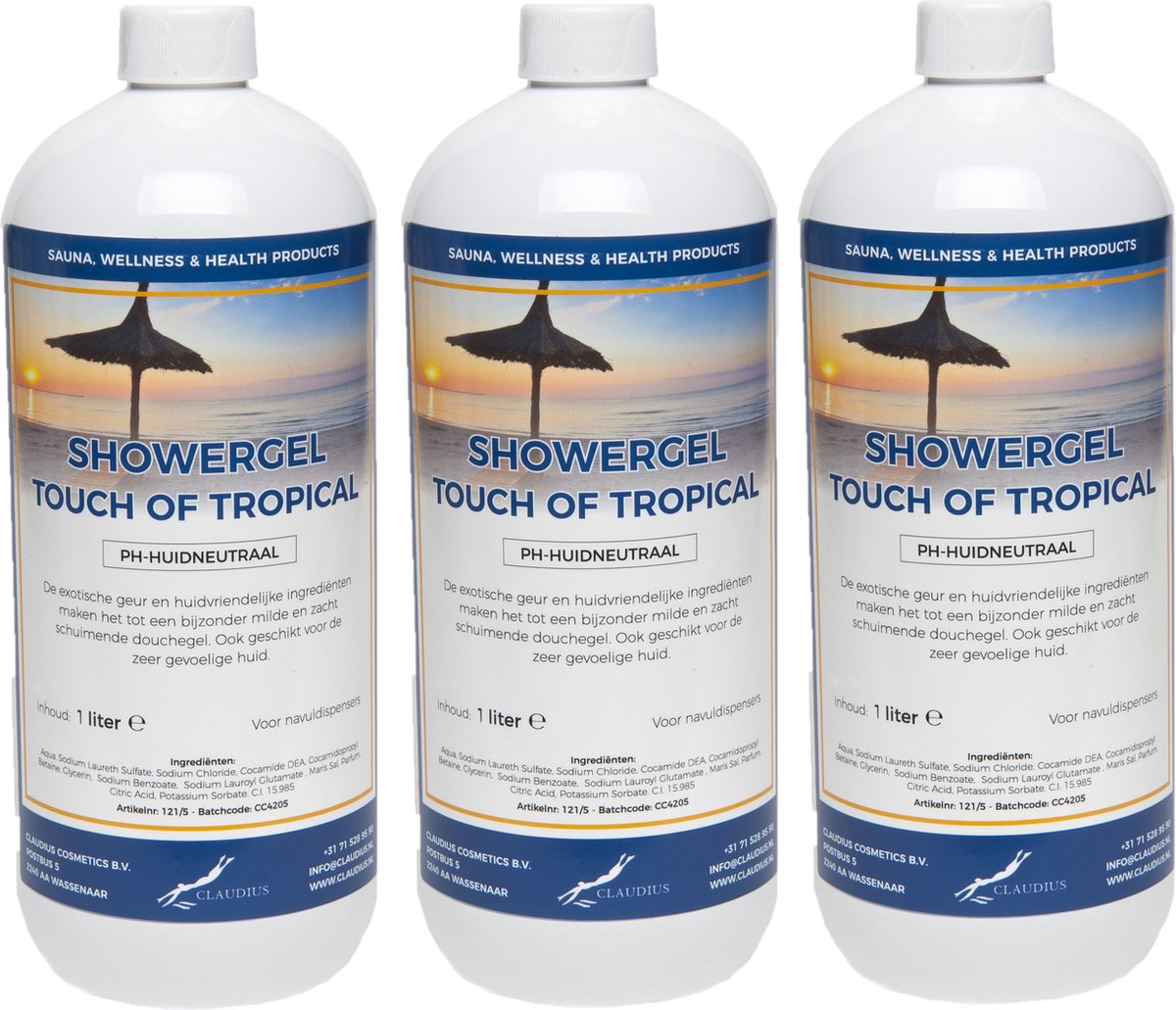 Goedkoopste Douchegel Touch of Tropical 1 liter - set van 3 stuks - Showergel