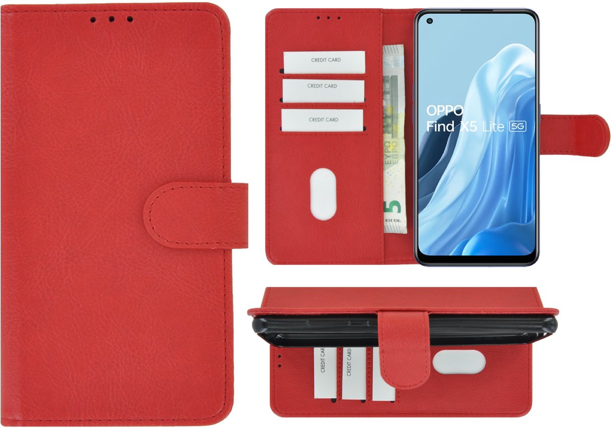 Pearlycase hoesje Geschikt voor Oppo Find X5 Lite - Kunstleer Book Case - Rood