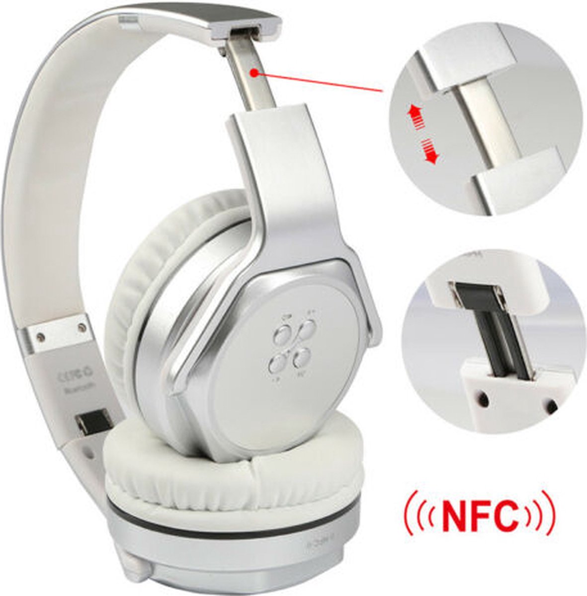 KOCASO Opvouwbare draadloze over-ear hoofdtelefoon bluetooth headset + radio wit