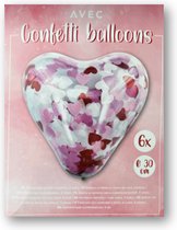 Ballon - Hartjes ballon - Confetti - Hartjes ballon met confetti - Thema feesten - Verjaardag - Jubileum - Trouwen - Liefde - Confetti - 6 stuks - 30 cm - Hartvormige ballon.