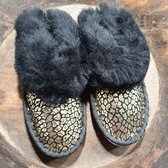 Handgemaakte slippers luipaard goud/zwart mt 37