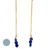 Pat's Jewels Oorbellen dames - Doortrek oorbellen -  Minimalistische Oorbellen- Oorkettingen - Lapis Lazuli - Edelsteen hanger- Gold Filled