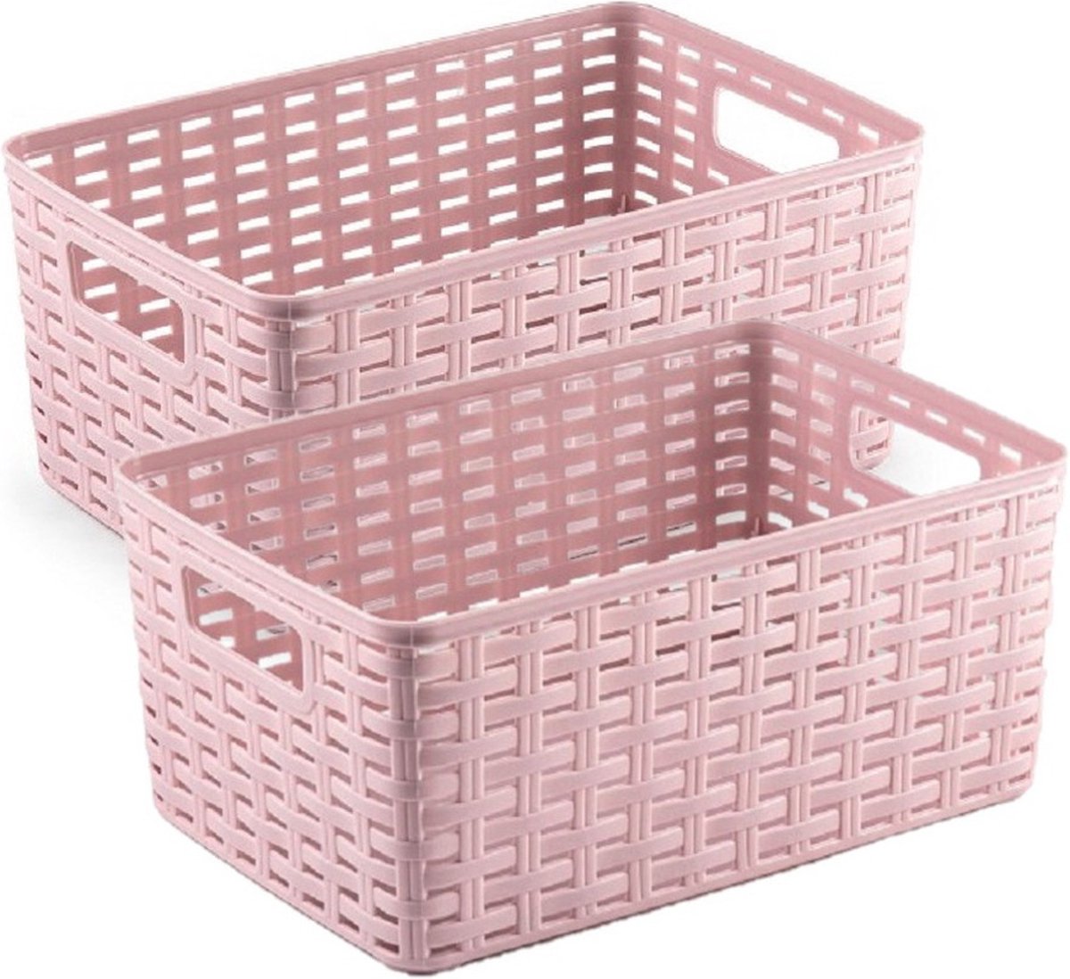 5x stuks rotan gevlochten opbergmand/opbergbox kunststof - Oud roze - 19 x 29 x 13 cm - Kast mandjes