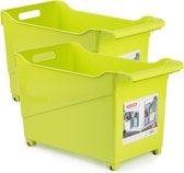 Set van 6x stuks kunststof trolleys lime groen op wieltjes L45 x B24 x H27 cm - Voorraad/opberg boxen/bakken