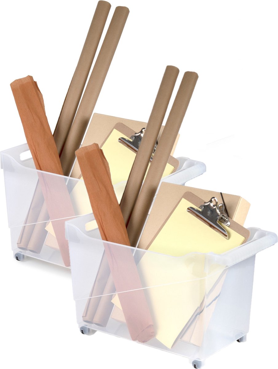 Plasticforte Opbergbox - Set van 6x stuks - transparant - 45 x 24 cm - kunststof - op wieltjes