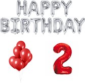 2 jaar Verjaardag Versiering Ballon Pakket Rood & Zilver