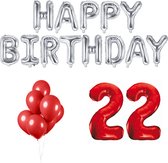 22 jaar Verjaardag Versiering Ballon Pakket Rood & Zilver
