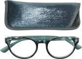 Lilly&June Leesbril Metallic Turquoise Havana +2.5 - Met Bijpassend Etui