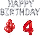 4 jaar Verjaardag Versiering Ballon Pakket Rood & Zilver