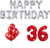 36 jaar Verjaardag Versiering Ballon Pakket Rood & Zilver