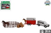 Kids Globe Die Cast pull back Land Rover met paardentrailer