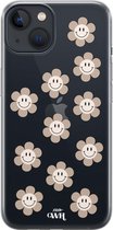 xoxo Wildhearts case voor iPhone 13 Mini - Smiley Flowers Nude - xoxo Wildhearts Transparant Case