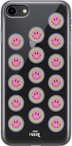xoxo Wildhearts case voor iPhone 7/8 SE - Smiley Double Pink - xoxo Wildhearts Transparant Case