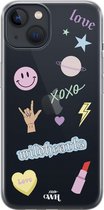 Wildhearts Icons - iPhone Transparant Case - Transparant shockproof hoesje geschikt voor iPhone 13 Mini hoesje - Doorzichtig hoesje met icoontjes