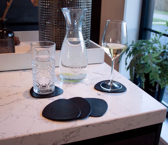 Sous-verres en cuir - Semi-rond - 14 pièces - Sous-verres noirs - Sous-verres en cuir - Sous-verres ronds - Sous-verres pour verres