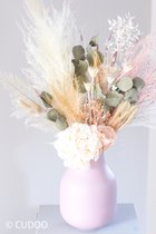 Droogbloemen incl. vaas | boeket 60cm | Pink Belle | longlife roos | moederdag | cadeau vrouw | Cudoo Flowers | cudoo.nl