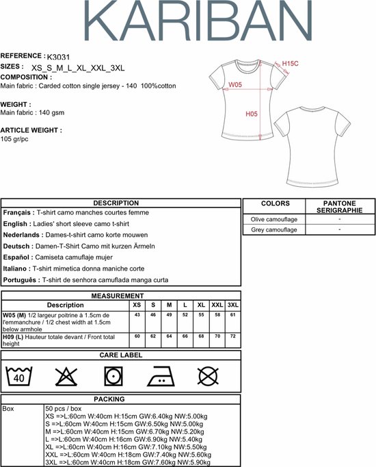 Dames t-shirt met korte mouwen in camouflageprint. Ronde hals.