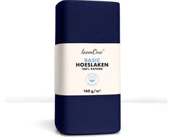 foto van Loom One Hoeslaken – 100% Jersey Katoen – 160x200 cm – tot 23cm matrasdikte– 160 g/m² – Donkerblauw