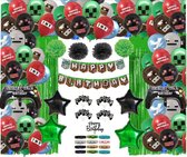 Pixel Video Game Verjaardag Versiering – Miner Thema Decoratie – Verjaardag versiering voor kinderfeestjes - Decoratie voor verjaardag - Ballonnen/Slingers/Caketoppers/Armbandjes -