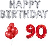 90 jaar Verjaardag Versiering Ballon Pakket Rood & Zilver
