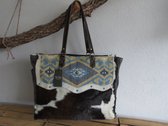 hand-/schouder-/strandtas XXL tas van canvas en leer