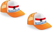 2x stuks oranje snapback cap/ truckers pet Champions Hollandse vlag dames en heren - Koningsdag/ EK/ WK caps