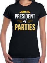 President of Parties feest t-shirt zwart voor dames - party shirt - Verkleedshirts feestbeest XS