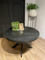 Ronde tafel zwart met spinpoot - 110 cm mango hout