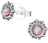 Joy|S - Zilveren Bali oorbellen - 6 mm - roze opal