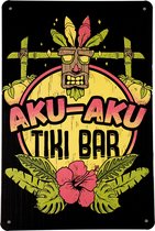 Aku Aku tiki bar - Metalen bord - Wandbord - Metalen decoratie - 20 x 30cm - Wandborden - Bar decoratie - UV bestendig - Eco vriendelijk - Decoratie - Cadeau - Uniek - Cave & Garde