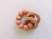 Bijtring - Siliconen Kralen - Houten ring - Roze