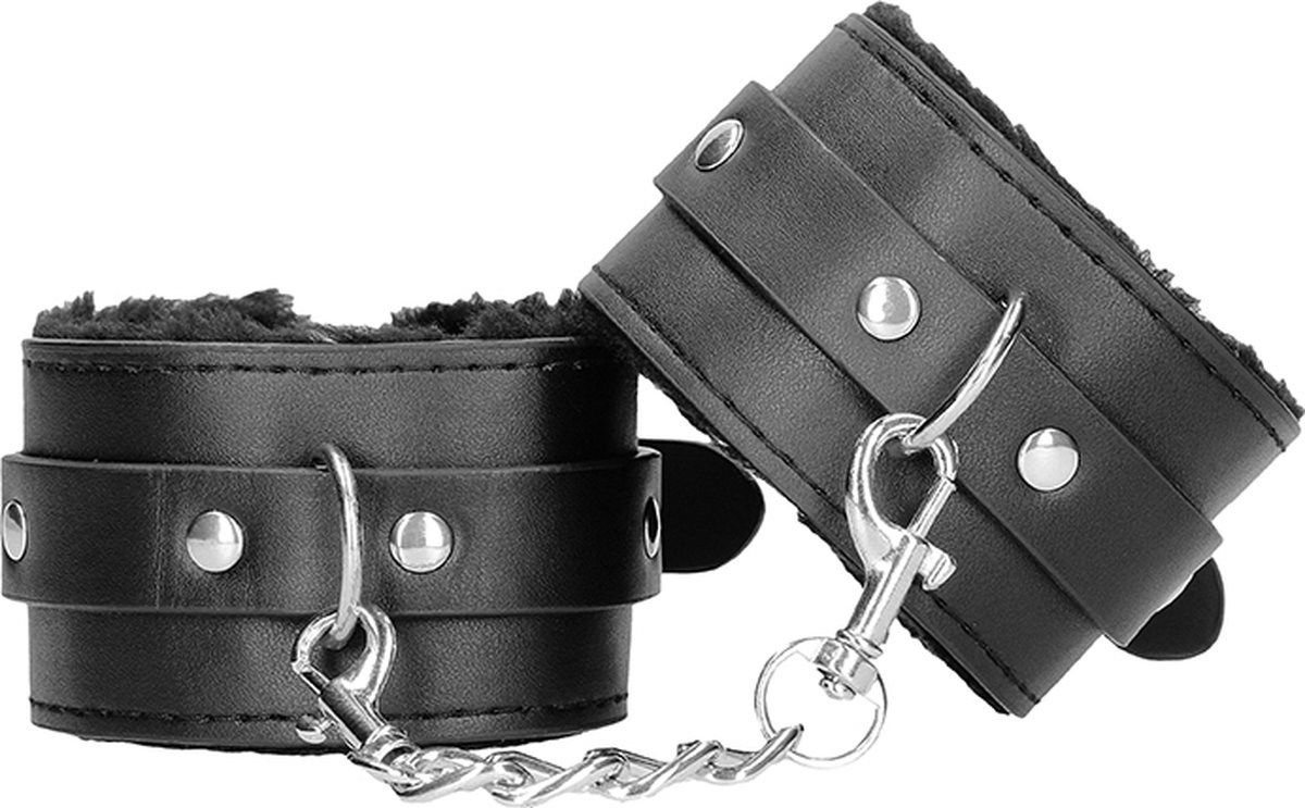 Plush Bonded Leather Hand Cuffs - With Adjustable Straps