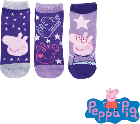 Peppa Pig - 3 paar enkelsokken Peppa Pig - meisjes - paars