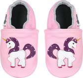 Roze leren babyslofjes van Baby-Slofje met unicorn maat 18/19