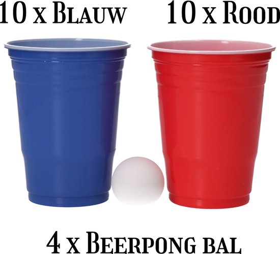 Thumbnail van een extra afbeelding van het spel Beer Pong League - 20 Bekers - 4 Beerpong ballen - Bierpong set - 10 rode bekers - 10 blauwe bekers