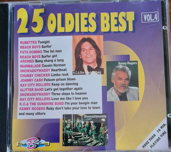 CD-hoes met de titel '25 Oldies Best Vol. 4' en afbeeldingen van Kenny Rogers en KC & The Sunshine Band.