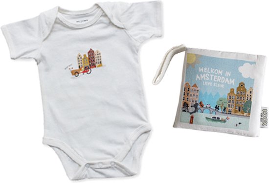 Combideal Amsterdam met babyboekje & romper 3-6 mnd - fairly made - duurzaam en origineel kraamcadeau