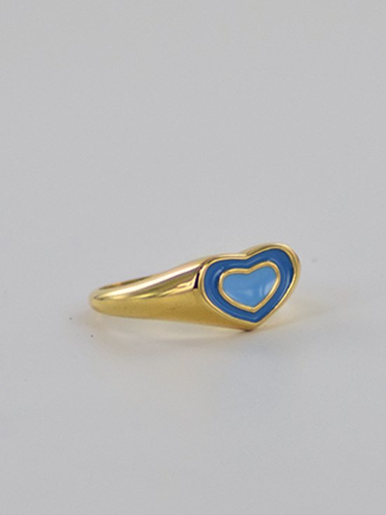 Ring met blauw hart maat 18 - goud