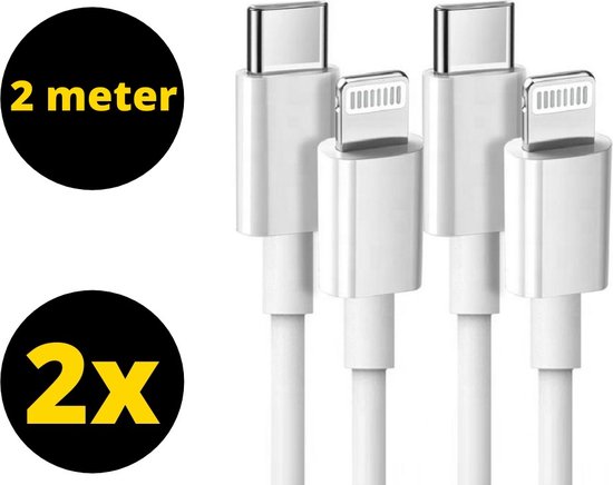 2x Oplader kabel 2 Meter geschikt voor iPhone - Kabel geschikt voor lightning - USB C kabel - Lader kabel