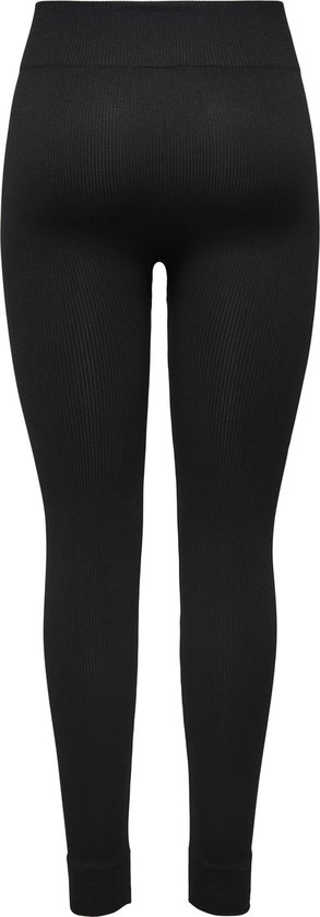 Zwarte, nauwsluitende sportlegging met hoge taille en geribd patroon, van achteren gezien.