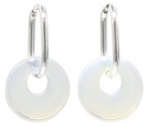 Oorringen met Steen - RVS - 3x1,8 cm - Zilverkleurig - Witte Opaal