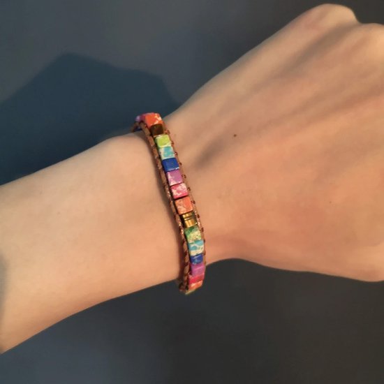 DW4Trading Chakra Armband 3 - Multicolor Natuursteen Regenboog - Imitatie Leer - Smal van DW — afbeelding 5