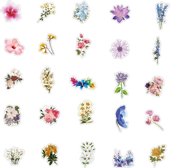 Bloemen Stickers - set 50 stuks - Versiering Laptop Stickers - Stickervellen - van Theo